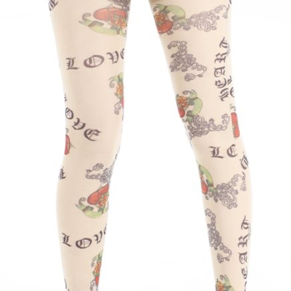 Pamela Mann Tights Love Tattoo Printed - Natural ONE SIZE NWT - Picture 1 of 2